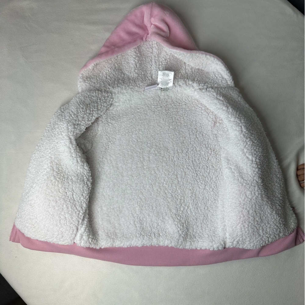 Disney Princess Pink Sherpa Zip Hoodie Girls Size 6 Cozy Glitter Jacket - Picture 5 of 9